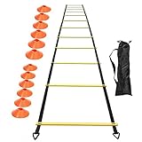 Wissupo Beweglichkeit Leiter Set 20Ft Verstellbare Geschwindigkeit Training Leiter mit 12 FußBall Training Scheiben für FußBall, Sport Training