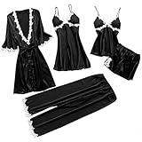 Pyjama Vierteiliges Set Nachthemd Damen Negligee Baumwolle Nachthemd Schlafanzüge Nachtkleid Babypuppe A-Linien Flowy Schlafanzüge Slim Fit Spaghetti Träger Nachtwäsche Stahlring Pyjamas