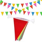 50 m/164 Fuß mehrfarbige Wimpelkette, 100 Stück dreieckige Stoffbanner für Innen- und Außendekorationen für Geburtstage, Babypartys, Hochzeiten, Gärten und Partys