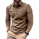 Poloshirt Herren Langarm Golf T-Shirts mit Brusttasche Einfarbig Polohemd V-Ausschnitt Kragen Klassisch Sportkleidung Regular Fit Knopfleiste Einfarbig Freizeitshirts Bequeme Funktionshemd