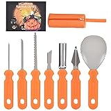 Halloween Kürbis Schnitzset, 7-teiliges Edelstahl Kürbis Schnitzwerkzeug mit Tragetasche Halloween Deko DIY Zubehör Professionelles Tranchiermesser Kürbis-Carving-Set für Erwachsene und Kinder