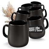 Moritz & Moritz VIDA Kaffeetassen Set 6-teilig Schwarz - ca. 380ml aus hochwertigem Porzellan - Stilvolles Design mit Henkel - Tassen mit Henkel für Kaffee, Tee, heiße Schokolade, Cappuccino