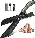 Purple Dragon Großes Outdoor Messer mit Scheide, Full Tang aus einem Stück D2 Stahl gefertigt, Survival zum Sägen von Holz, Bushcraft Outdoor, Geschenke für Männer