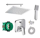 vanvilla Duschsystem mit Unterputz Duscharmatur von Hansgrohe Logis Einhebelmischer und vanvilla Regendusche mit Armatur, Duschkopf eckig, Dusch-SET HGE100 poliert