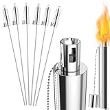 Suusolny 6er Set Gartenfackeln für Draußen aus Edelstahl Öl 330ml Ölfackeln Fackeln Öllampe 115cm Hoch Outdoor Fackeln Rostfrei mit kindersicherer Verschluss für Terrasse Balkon