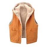 Woranb Elegante Damen-Weste Lammwollweste Fleece gefüttert Denimweste leichte warme Weste Übergangsjacke bequeme Jacke Kapuzenweste Baumwollweste Weste Weste mit Taschen S 34 Yellow