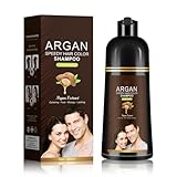 Dunkelbraunes Haarfärbemittel Kräuter-Shampoo mit Arganöl für ergrautes Haar, mildes schnelles Färben mit langanhaltendem Glanz, einfache Anwendung, 400ml/13,53 Fl Oz