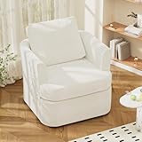 FiveWillowise Chenille Drehsessel für Wohnzimmer, Relaxsessel mit Armlehnen und Kissen, Sessel Wohnzimmer, Lesesessel für Schlafzimmer & Lounge, Flügelrücken-Ohrensessel, Einzelsessel, Cremeweiß