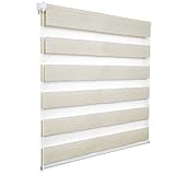 WOLTU Doppelrollo Klemmfix ohne Bohren Holzlook Buche 100x150cm (BxH), Duo Rollo Zebrarollo Fensterrollo Klemmrollo Seitenzugrollo Easyfix lichtdurchlässig & verdunkelnd Rollos für Fenster und Tür