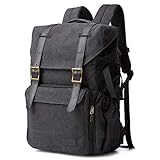 bagsmart Fotorucksack DSLR Kamerarucksack Canvas Diebstahlsicher Wasserabweisend mit Regenschutz für 15 Zoll Laptop, Spiegelreflexkamera, Objektive, Zubehör, Stativ (schwarz-1)