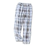 Baggy Hose Damen Winter-Damen-Pyjama-Hose Flanell, Kariert, Verdickt, Korallen-Fleece, Warm Schließende Hose, mit Hosentaschen High Waist Hose Damen Fleece Pyjama Hose Damen Plüschhose Damen (Blue, L)