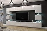 Furnitech Wohnwand Wohnzimmer - Wohnzimmer Möbel mit LED RGB - 16 Farben - Hängend Wohnwand Modern - Wohnzimmer Schrankwand mit Regale und TV Schrank (Nowara AN1-17W-HG21 1C)