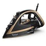 Tefal Puregliss Dampfbügeleisen, 3000 Watt, 280 g/Min. Dampfstoß, 0-50 g/Min. variabler Dampf, Vertikaldampf, Durilium AirGlide Autoclean Bügelsohle, Micro-Calc-Filter, schwarz/gold, FV8064