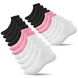 Falechay 10 Paar Kinder Sneaker Socken Jungen Mädchen Kindersocken Kurze Socken Baumwolle Sportsocken Schwarz Weiß Rosa 27-30