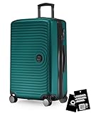 Hauptstadtkoffer Mitte - Mittelgroßer Hartschalen-Koffer + Digitaler Kofferanhänger, Check-In Gepäck mit Volumenerweiterung + Koffertag, TSA, 4 Rollen, 68 cm, 88 L, Türkis