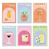 Malen Nach Zahlen Cocktail, 6 Stück Mini Malen Nach Zahlen Set 15 x 20 cm, Selbermachen Handgemaltes Ölgemälde-Set für Erwachsene und Anfänger Mit Pinsel Und Acrylfarben (Mit Keilrahmen D)