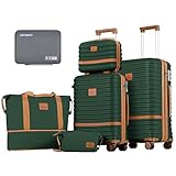 Joyway Kofferset 3-teilige Koffer-Sets, erweiterbares Handgepäck mit Spinnrad, Hartschalengepäck-Set mit TSA-Schloss, Grün/Braun, 5 piece set (20/24inch), 5-teiliges Set (50,8 cm / 61 cm)