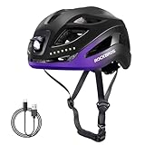 ROCKBROS Fahrradhelm mit Licht, MTB Helm Herren Damen mit USB 1800 mAh Atmungsaktiv 58-60 cm Schwarz Lila