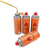 SMH LINE® Gasbrenner inkl. 4x Gaskartuschen 227g Lötlampe Allzweckbrenner Bunsenbrenner 1371°C Lötbrenner 1760W Flambiergerät Unkraut Abflamgerät Schweißbrenner (Brenner mit 4x gas)