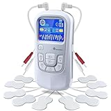 Auxoliev TENS Gerät Schmerztherapie，2 Kanäle EMS Gerät，25 Modi und 50 Intensitätsstufen，Reizstromgeräte Gegen Schmerzen mit 10 Elektroden Pads (Silber)