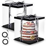 VEGOATY 2 Stück Transparente Kuchenboxen 30x30x25cm | Hochwertige Tortenbox Mit Sockel & Band | Wiederverwendbare Geschenkbox Durchsichtig Für Geburtstag, Hochzeit, Dessert | Robuste Kuchenschachtel