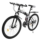 Susoso 26 Zoll Mountainbike, 21 Gang Scheibenbremse Fahrrad mit Reflektoren und Getränkehalter Einfache Montage für Damen & Herren Schwarz, Silber