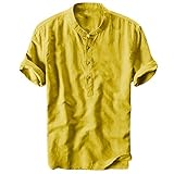 LULUZ Leinenhemd Sommer Herren Hemd Kurzarm Leinenshirt Henley Shirt Männer Bequem Leinen Sommerhemden Leichtes Sommerhemd Strandhemd Herren Sommer Casual Regular Fit Shirt