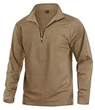 KEFITEVD Wandershirt Herren Langarm Atmungsaktiv Fleece Pullover mit Reißverschluss Kragen Ski Rolli Warm Outdoor Training Shirt Männer Frühling Top Khaki L