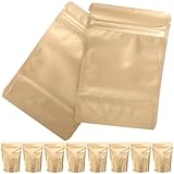BELLIFFY 50 Wiederverschließbare Lebensmittelbeutel 9X13cm Gold Luftdichte Standbeutel aus Aluminiumfolie ohne Fenster Vielseitig für Kaffee Snacks Süßigkeiten und Backwaren