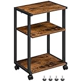 HOOBRO Druckertisch, 3-stöckiger Druckerwagen mit Rollen, Höhenverstellbar Druckerständer, mit 3 Ablagen und 2 Haken, 42 x 28 x 64 cm, für Büro, Fax, Kopierer, Scanner EBF28PS01