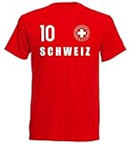 daged Schweiz T-Shirt Trikot Wappen EM Trikot Look Nummer 10 SP-RO (DE/NL/SE/PL, Alphanumerisch, L, Regular, Regular, Rot)