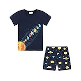 CM-Kid Pyjamas Jungen Kurz Kinder Schlafanzug Set Sommer Baumwolle 6 7 Jahre Planet Dunkelblau Gr.122