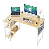 CubiCubi Computertisch mit Ablagefächern, 110cm Schreibtisch Kleiner L-förmiger Eckschreibtisch mit Regalen, Umkehrbarer Computertisch Schreibtisch mit Bücherregal, Hellbraun