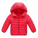 Kinder Daunenjacke Mädchen Outdoorjacke Einfarbig Kapuzenjacke Reißverschluss Wintermantel Mode Mantel Warme Klamotten Kostüme Thermojacke Kleidung Winddicht Bekleidung Outlet Angebote Rot,160