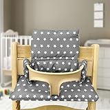 BORDEAG Hochstuhl Sitzkissen Set, 2-Teilig, Passend Für Hochstuhlauflage, Bio Baumwolle, Weich Und Bequem, Grau, Sternmuster