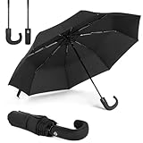 Sternenfunke – Faltbarer Taschenschirm sturmfest mit J-Griff, Automatik Regenschirm klein und Taschenregenschirm kompakt, sturmfest in Schwarz [NEU 2026]