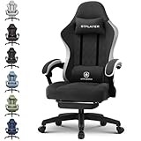 GTPLAYER Gaming Stuhl Ergonomischer Gaming Sessel Schreibtischstuhl mit Stoffoberfläche, Federsitzkissen, Verbindungsarmlehnen und Fußstütze hellschwarz