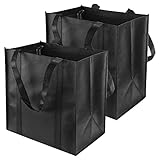 Einkaufstasche Faltbar 2 Stück Schwarze ehr große Tragetasche mit Tragegriffen, 38 x 35 x 25 cm Einkaufstasche mit langem Henkel perfekt als Tote bag, Stoffbeute Damen Shopper Handtasche