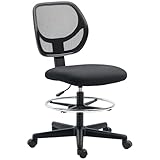 Vinsetto Bürostuhl, Ergonomischer mit Zeichenstuhl verstellbarem Fußring, 93-113 cm Höhenverstellbarer Drehstuhl, Schreibtischstuhl mit Rollen, Arbeitsstuhl, Schwarz