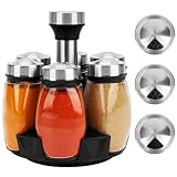 BELLE VOUS Edelstahl Gewürzregal Drehbar um 360 Grad - Inklusive 6 Gewürzgläser mit Streueinsatz & Silbernen Deckeln - Freistehendes Gewürz Karussell für Kräuter & Gewürze