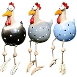 Yaoliucp 3pcs Hühnerzaun Dekoration lustige Hühnchen -Figur Langbein Harz Huhn Statue Lebendige dekorative Hühnerschmuck für Gartengarten Terrassen, Hühnergartendekoration