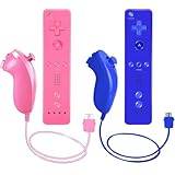 AUFGLO Retro Wii Remote Controller und Nunchuck Controller kompatibel mit Wii/Wii U, inklusive Silikonhülle und Handgelenkband (pink+blau)