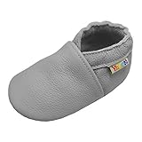 YALION Baby Weiches Leder Lauflernschuhe Kleinkinder Krabbelschuhe Hausschuhe Lederpuschen Babyschuhen mit Wildledersohlen Mehrfarbig (marineblauer Elefant, 22-23EU)