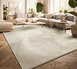 TT Home Wohnzimmer Teppich Kurzflor Anti-Rutsch Rückseite Unifarben Modern Waschbar, Farbe: Creme, Größe:160x220 cm