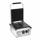 Royal Catering - Waffeleisen Waffelautomat (rechteckig, 37 x 32 x 50 cm, 2.000 W, 10 x 17 cm Waffel, 15 min Timer, Gusseisen & Emaille, Edelstahlgehäuse) Silber