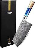 Shinrai Japan Japanisches Hackmesser 19 cm - Kochmesser - Damastmesser - Epoxy Saphir - Mit Luxus-Geschenkbox