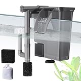 VILLNO 5W Aquarienfilter: Ultra-leiser 470L/H Aquarium HOB Außenfilter mit Filterschwamm und Aktivkohle, Einstellbarer Wasserfallfilter für 15-70L Aquarien