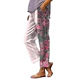 Chanpning Hose Damen Sommer Lang Lose Yogahosen Sommerhose Damen Leicht Lang Damen Stepp-Yogahose Sommerhosen Damen Schlaghose Straight Bein Hose Flower Freizeithose Bequeme Hose Damen