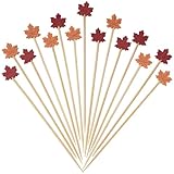 GTYARYUA Cocktail Deko, 100 PCS Cocktailspieße, 12 cm Ahornblatt Cocktail Sticks, Blatt Partyspieße, Käsespieße, für Häppchen Deko Obst Lebensmittel Getränke Herbst Party