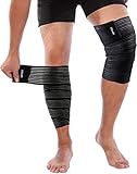 ONTYZZ Kniebandagen Stütze 1 Paar Hoch Elastisch Oberschenkel Kompressions Wickel zum Sport Fitnessstudio Betrieb Hocken Trainieren Umlaufende Wadenstütze Schwarz/180cm